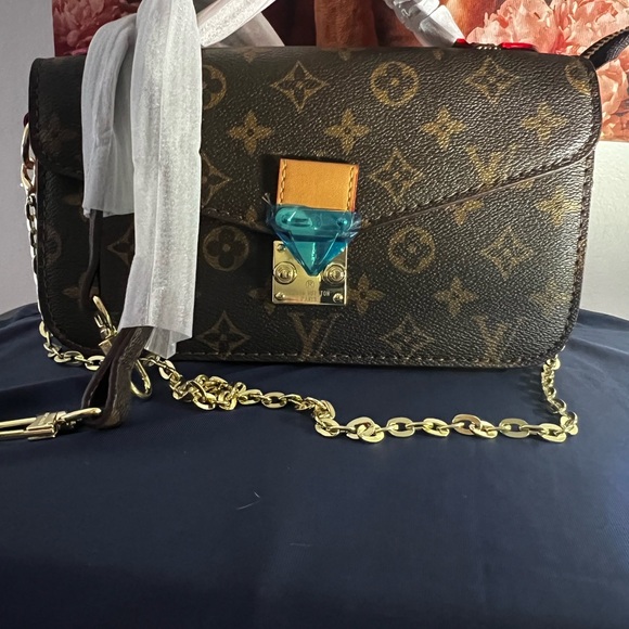 fashion bag Handbags - Monogram Canvas Crossbody with Gold Chain and Tan Accent